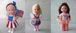 Images of 3 free completed crochet outfits from CrochetCraftsByHelga